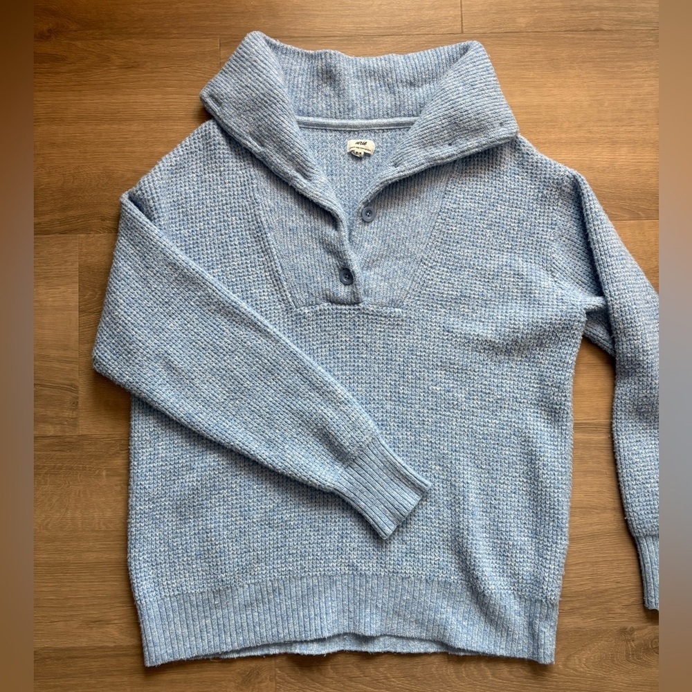 Aerie Cozy Up Light Blue Waffle Knit Sweater- size M